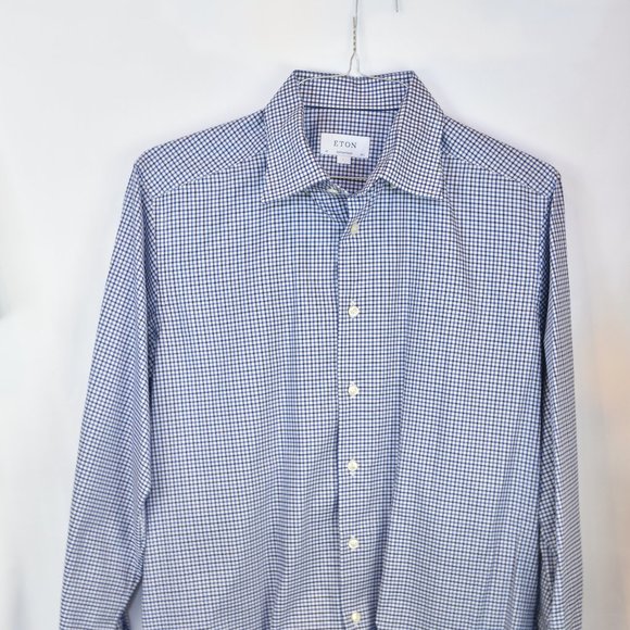 ETON Contemporary Fit Plaid Crease Resistant Dress Shirt L 42  16 1/2 - Picture 2 of 3